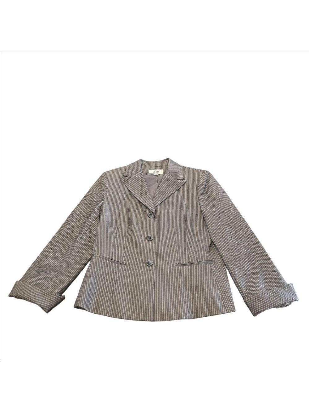 Women's Le Suit Brown & Silver Metallic Pinstripe Blazer Jacket Size 12